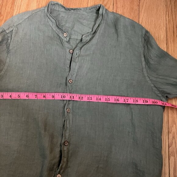 Linen Blouse Womens L Sage Green Button Up Made in Italy Coastal Spring - Picture 5 of 6